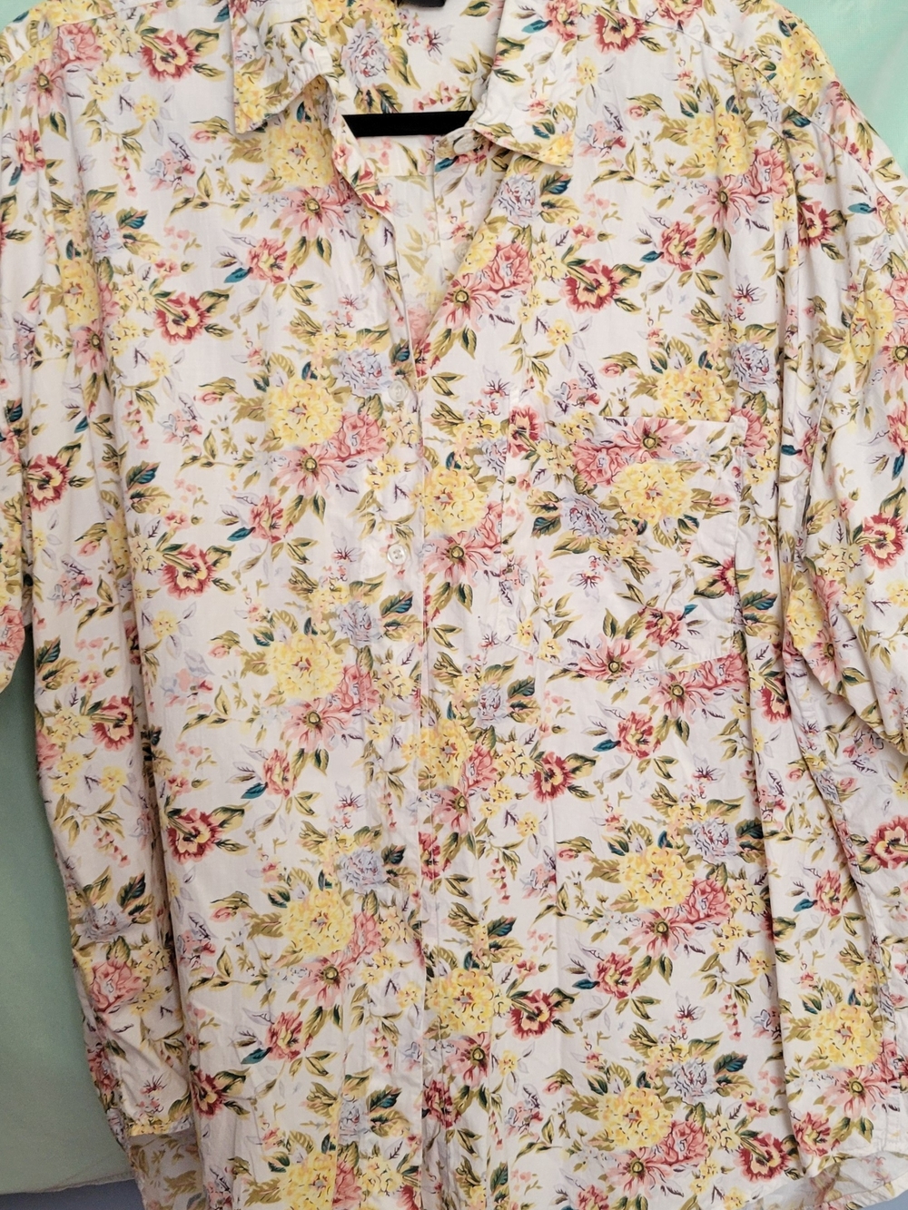 Eric Michael Cream Button-Down Shirt with Yellow and Pink Floral Print